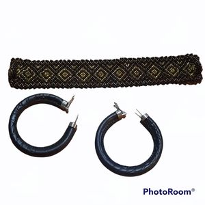 Jewelry Bracelet Earrings Faux Leather Black